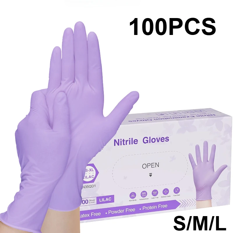Nitrile Mechanic Glove - 10-100pcs Disposable Purple Nitrile Gloves Latex