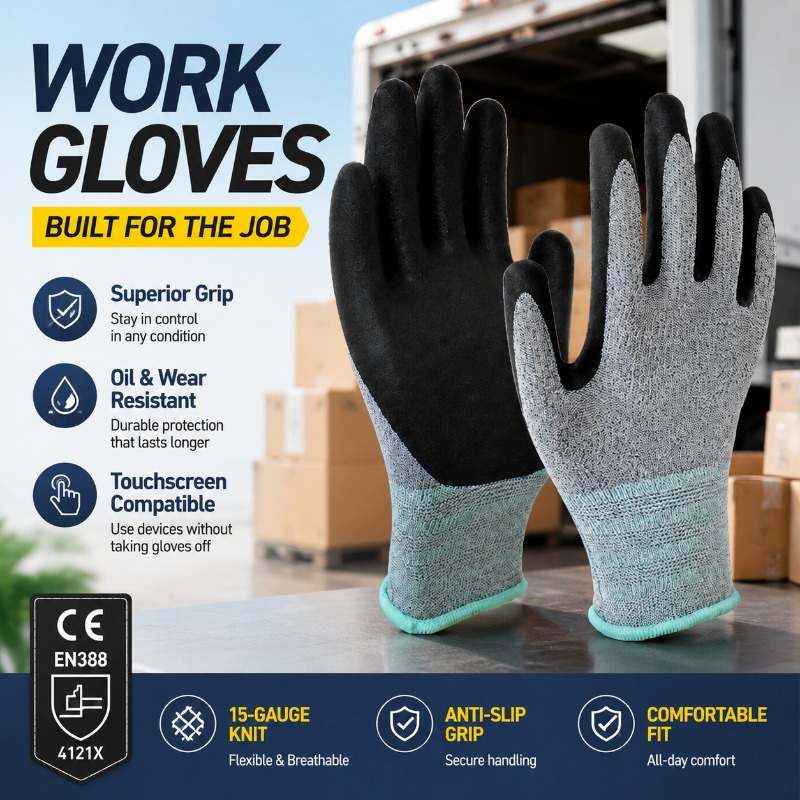 Nitrile Mechanic Glove - 15 Needle Polyester Nitrile Coated Work