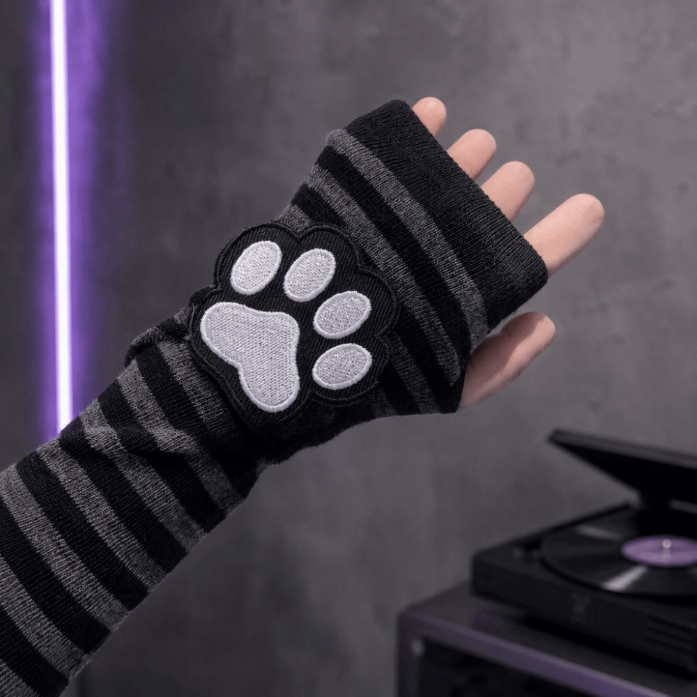 Cute Cat Claw Striped Pattern  - Fingerless Glove Knit 评论和价格