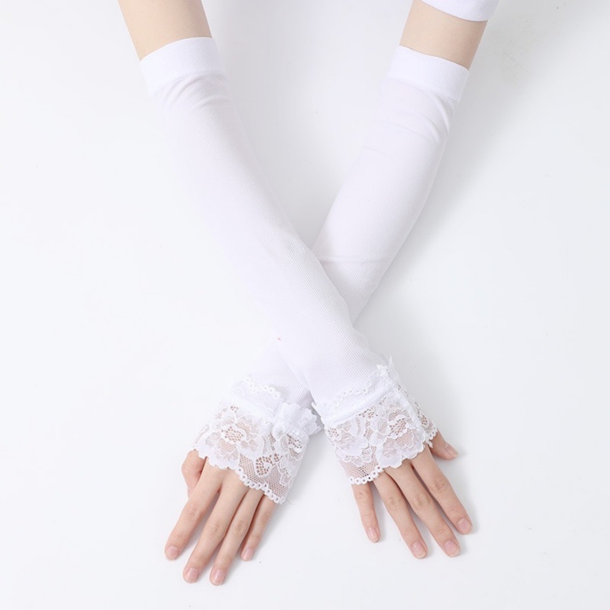 Women Long Elastic Arm Sleeve  - Fingerless Glove Knit 评论和价格