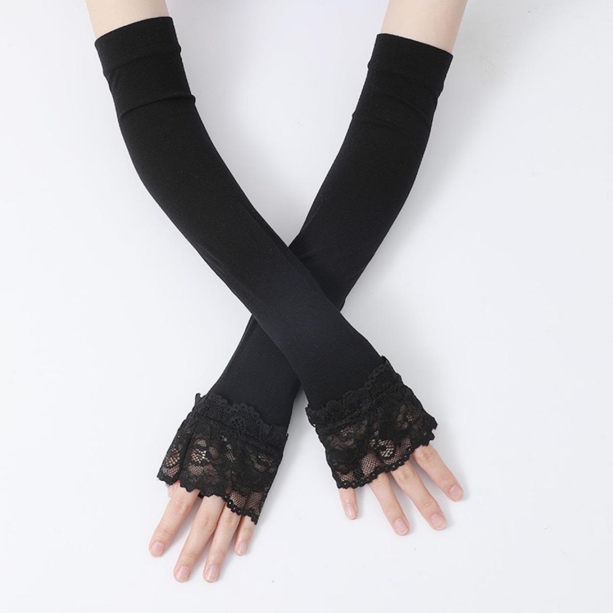 Women Long Elastic Arm Sleeve  - Fingerless Glove Knit 评论和价格