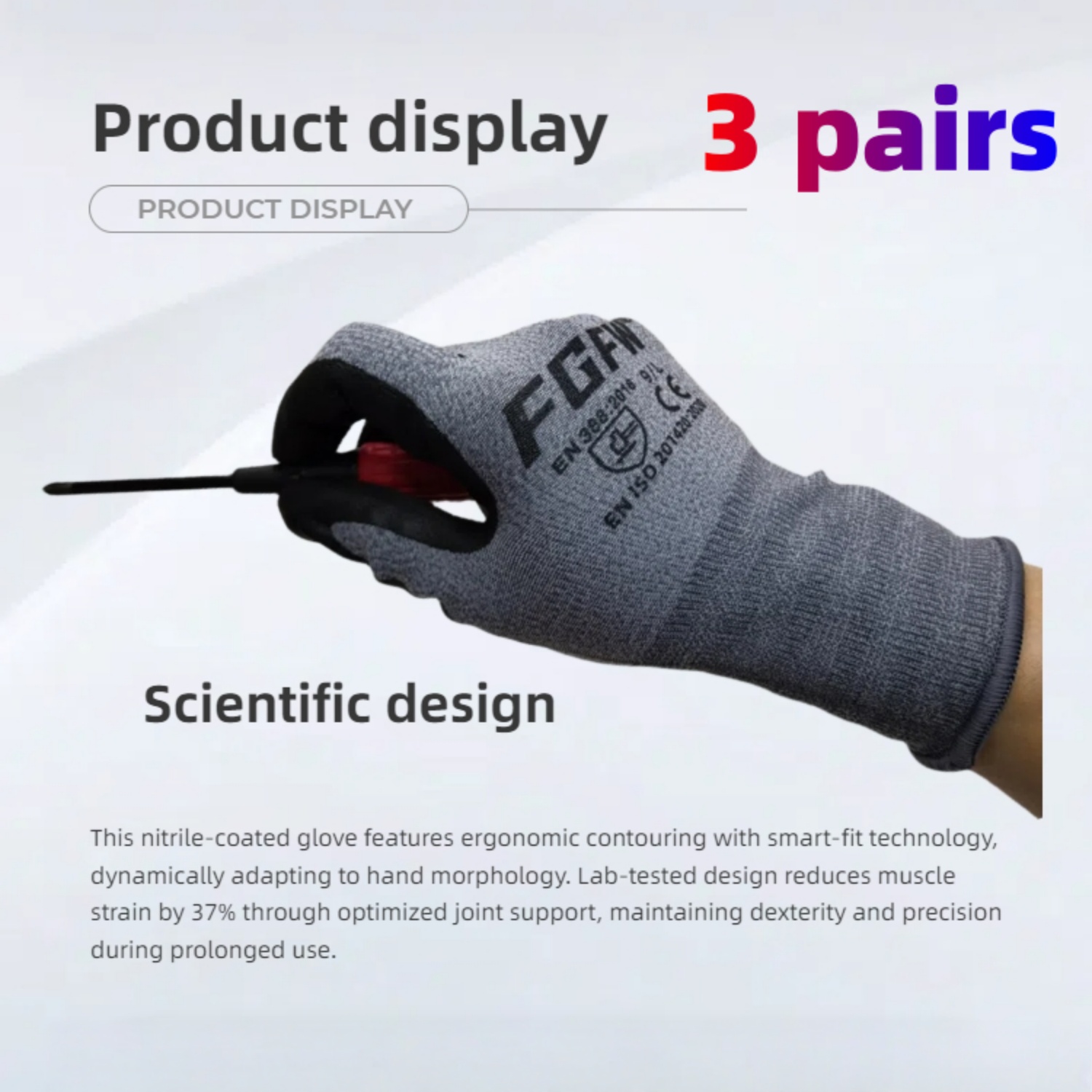 3 Pairs Soft Breathable Spande - Nitrile Mechanic Glove 评论和价格