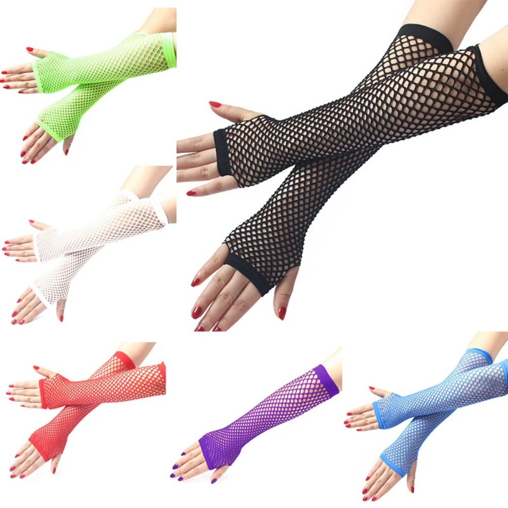 Women Neon Fishnet Long Finger - Fingerless Glove Knit 评论和价格
