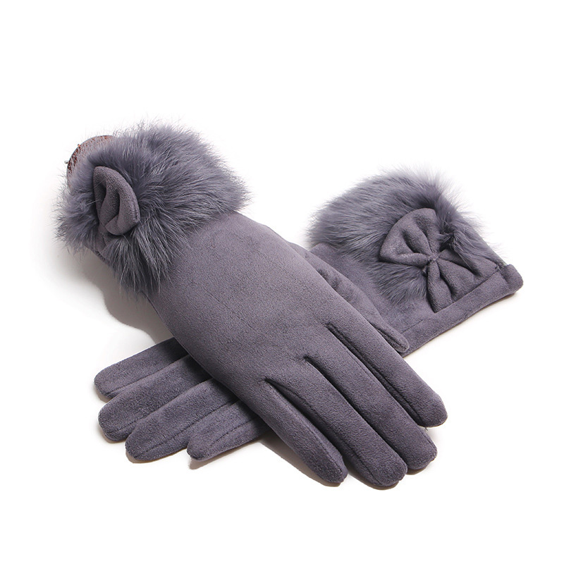 Winter Female Suede Leather Bo - Leather Driving Glove 评论和价格