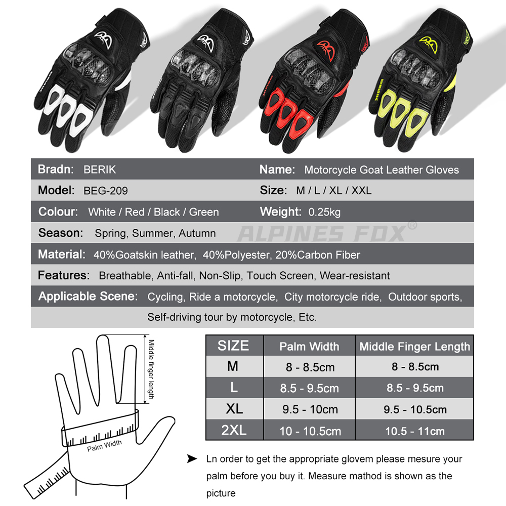 BERIK Gloves Goat Leather Moto - Cycling Glove Padded 评论和价格