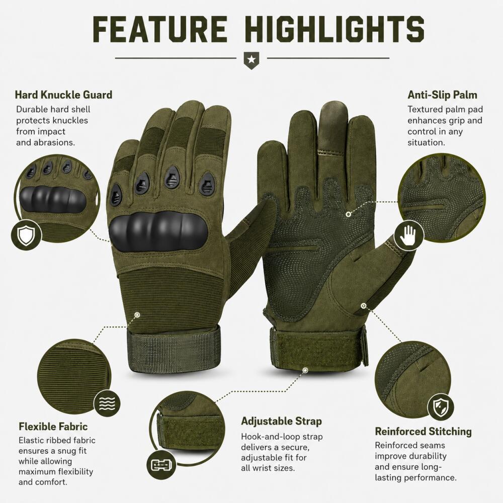 Full Finger Tactical Gloves wi - Motorcycle Glove Knuckle 评论和价格