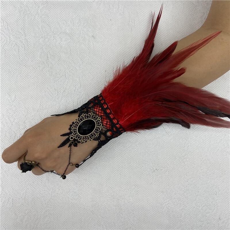 Halloween Feather Lace Gloves  - Motorcycle Glove Knuckle 评论和价格
